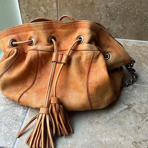 Anthropologie Handbags - Anthropologie Lucky Penny Leather Bucket Bag Removable Chain Braided Strap
